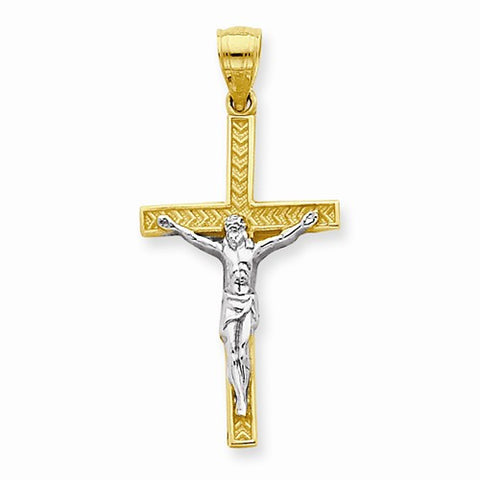 10k Yellow Gold & Rhodium Crucifix Pendant, Fine Pendants for Necklace