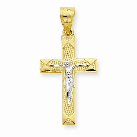 10k Yellow Gold & Rhodium Crucifix Pendant, Classy Pendants for Necklace