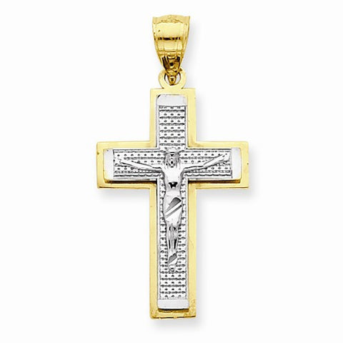 10k Yellow Gold & Rhodium Crucifix Pendant, Alluring Pendants for Necklace