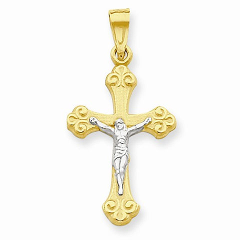 10k Yellow Gold & Rhodium Crucifix Pendant, Fine Pendants for Necklace