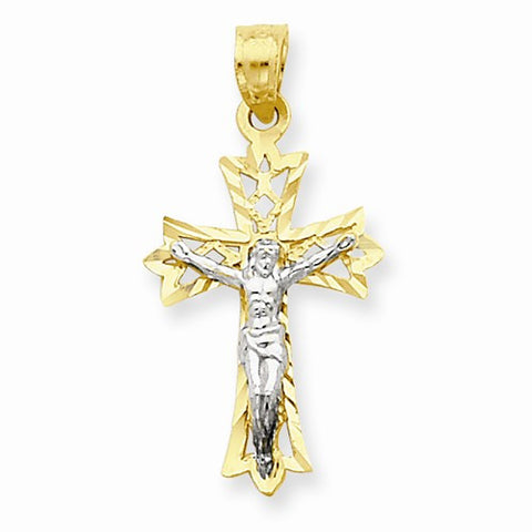 10k Yellow Gold & Rhodium Filigree Crucifix Pendant, Gorgeous Pendants for Necklace
