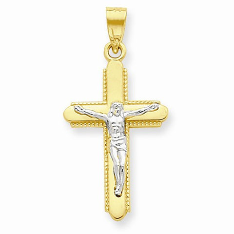 10k Yellow Gold & Rhodium Crucifix Pendant, Alluring Pendants for Necklace