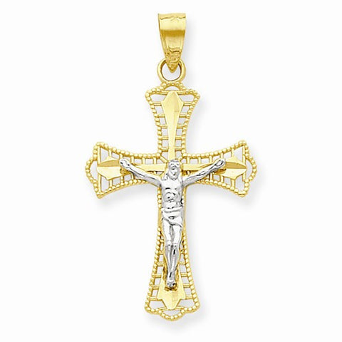 10k Yellow Gold & Rhodium Diamond-Cut Crucifix pendant, Charm