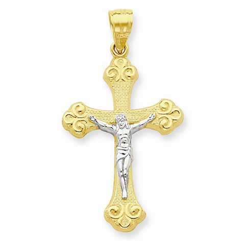 10k Yellow Gold & Rhodium Crucifix pendant, Dazzling Pendants for Necklace