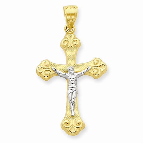 10k Yellow Gold & Rhodium Crucifix pendant, Dazzling Pendants for Necklace