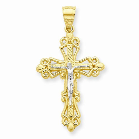10k Yellow Gold & Rhodium Crucifix pendant, Exquisite Pendants for Necklace
