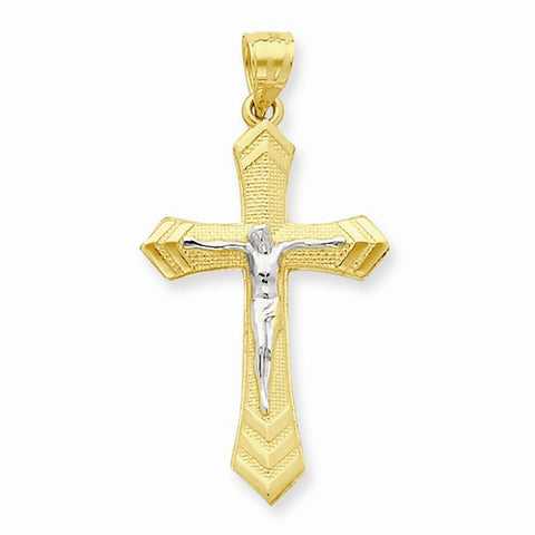 10k Yellow Gold & Rhodium Passion Crucifix pendant, Pretty Pendants for Necklace