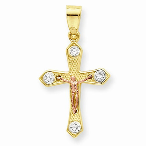 10k Gold Two-tone Small CZ Crucifix pendant, Gorgeous Pendants for Necklace