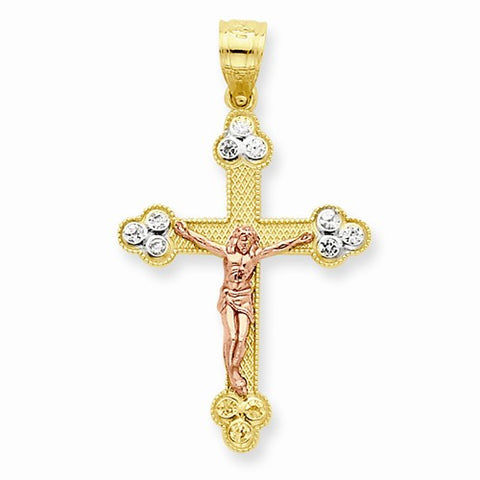 10k Gold Two-tone CZ Crucifix pendant, Stylish Pendants for Necklace