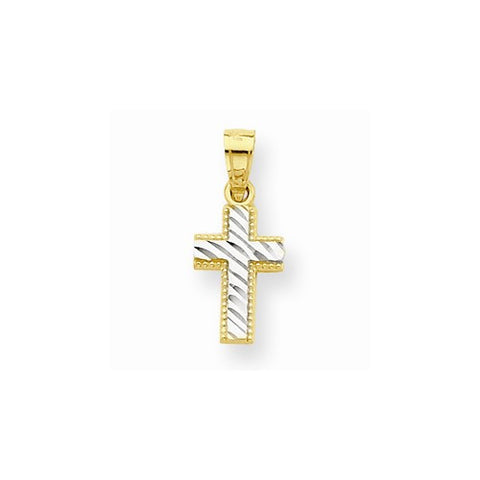 10k Yellow Gold & Rhodium Tiny Diamond-Cut Cross pendant, Adorable Pendants for Necklace