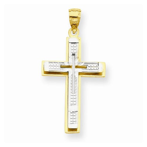 10k Yellow Gold & Rhodium Diamond-Cut Cross pendant, Fine Pendants for Necklace