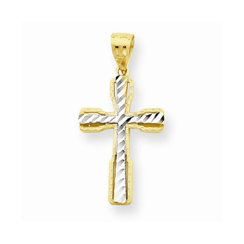 10k Yellow Gold & Rhodium Diamond-Cut Cross pendant, Pendants for Necklace