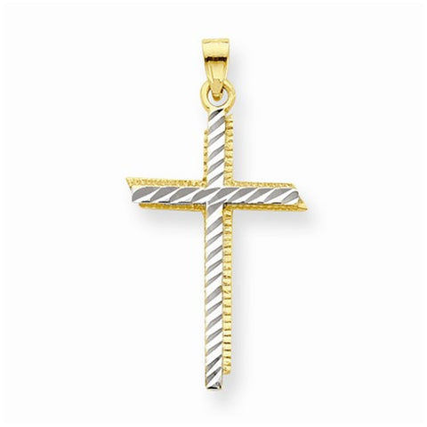 10k Yellow Gold & Rhodium Diamond-Cut Cross pendant, Pretty Pendants for Necklace
