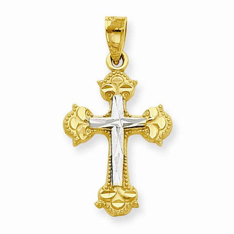 10k Yellow Gold & Rhodium Diamond-Cut Cross pendant, Appealing Pendants for Necklace