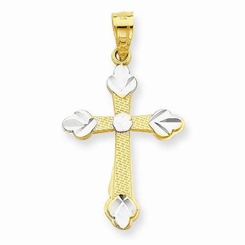 10k Yellow Gold & Rhodium Budded Cross pendant, Charm
