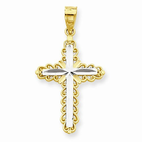 10k Yellow Gold & Rhodium Diamond-Cut Cross pendant, Adorable Pendants for Necklace