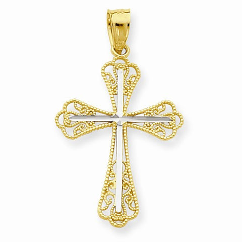 10k Yellow Gold & Rhodium Diamond-Cut Cross pendant, Dazzling Pendants for Necklace