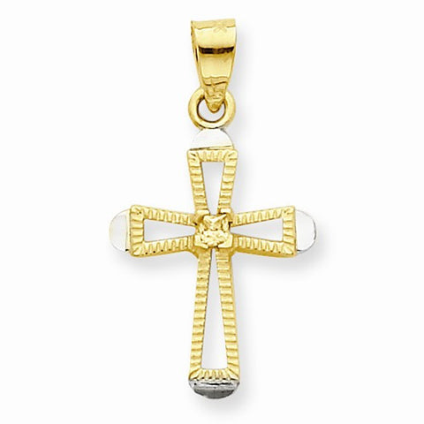 10k Yellow Gold & Rhodium CZ Cross Pendant, Pendants for Necklace