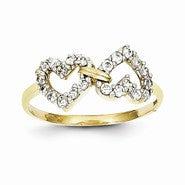 10k Yellow Gold Double Heart CZ Ring