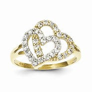 10k Yellow Gold & Rhodium Double Heart Ring