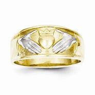 10k Yellow Gold & Rhodium Men's Claddagh Ring