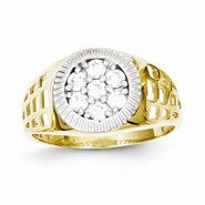 10k Yellow Gold & Rhodium Men's CZ Cluster Ring