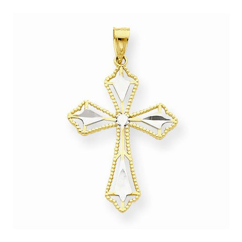 10k Yellow Gold & Rhodium Diamond-Cut Cross pendant, Lovely Pendants for Necklace