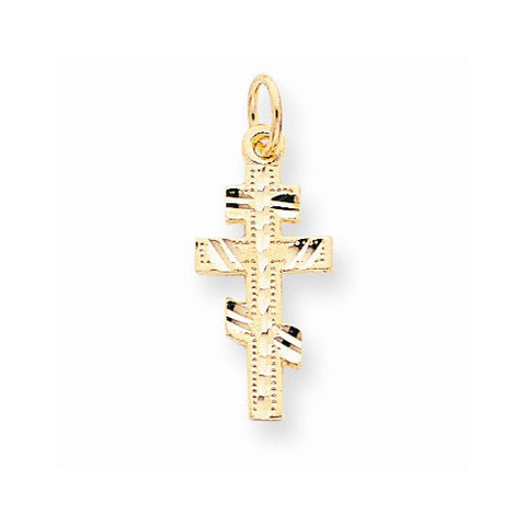 10k Yellow Gold Solid Flat-Backed Eastern Orthodox Cross pendant, Pretty Pendants for Necklace