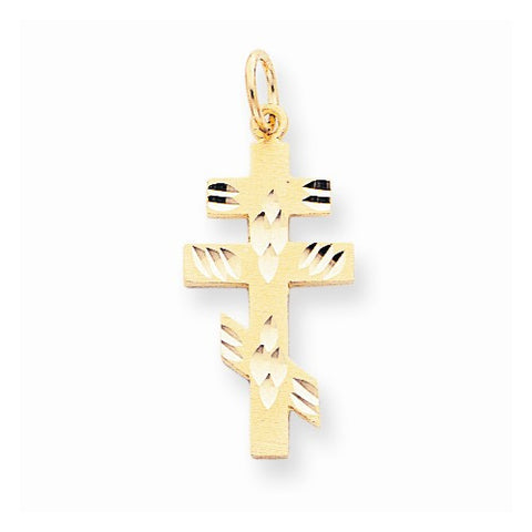 10k Yellow Gold Solid Flat-Backed Eastern Orthodox Cross pendant, Gorgeous Pendants for Necklace