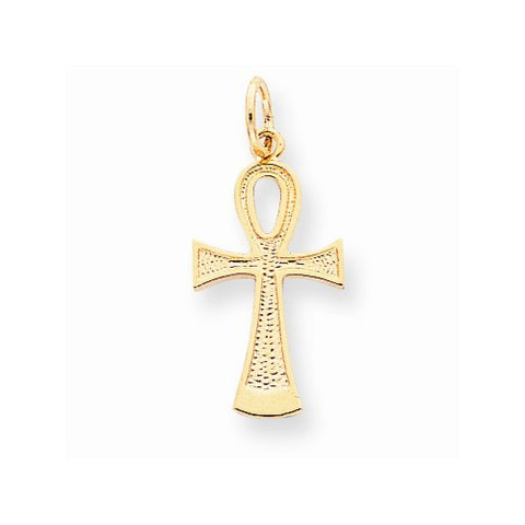 10k Yellow Gold Solid Flat-Backed Ankh/Egyptian Cross Pendant