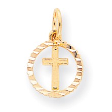 10k Yellow Gold Solid Flat-Backed Cross in Circle for Eternal Life Charm hide-image