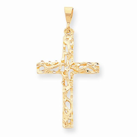 10k Yellow Gold Satin Polished Antiqued Cross Pendant, Pendants for Necklace