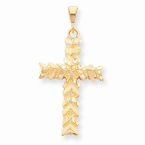 10k Yellow Gold Satin Diamond-cut Nugget Cross Pendant, Pendants for Necklace