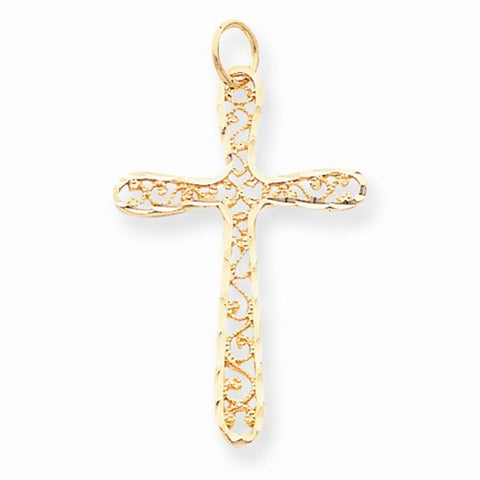 10k Yellow Gold Polished Filigree Cross Pendant, Pendants for Necklace