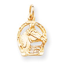 10k Yellow Gold Solid Diamond-cut Horsehead in Horseshoe Charm hide-image