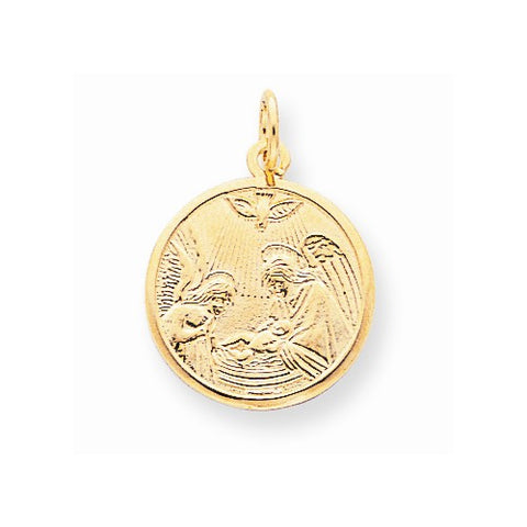 10k Yellow Gold Solid Satin Polished Baptism Disc Pendant, Pendants for Necklace
