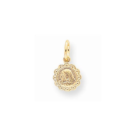 10k Yellow Gold Solid Satin Polished Our Lady of Sorrows Disc Pendant, Pendants for Necklace