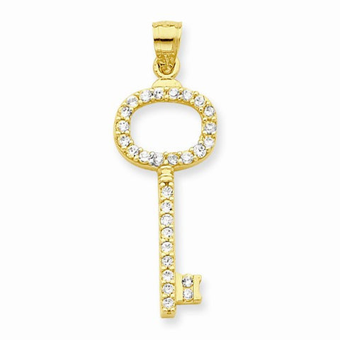10k Yellow Gold CZ Key pendant, Pretty Pendants for Necklace