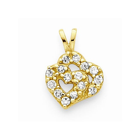 10k Yellow Gold CZ Double Heart pendant, Lovely Pendants for Necklace