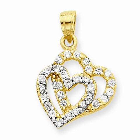 10k Yellow Gold CZ Double Heart pendant, Stylish Pendants for Necklace