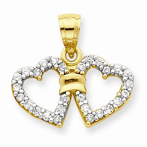 10k Yellow Gold CZ Double Heart pendant, Classy Pendants for Necklace