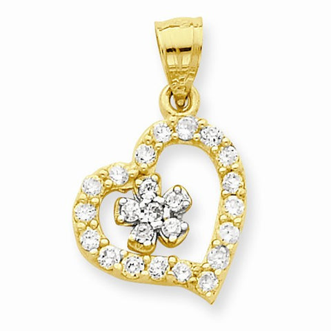10k Yellow Gold CZ Heart & Flower pendant, Appealing Pendants for Necklace