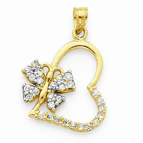 10k Yellow Gold CZ Butterfly Heart Pendant, Pendants for Necklace