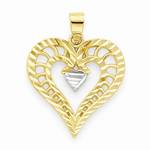 10k Yellow Gold & Rhodium Heart Pendant, Pendants for Necklace