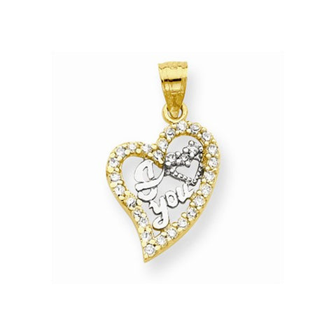 10k Yellow Gold & Rhodium I Love You CZ Heart pendant, Exquisite Pendants for Necklace
