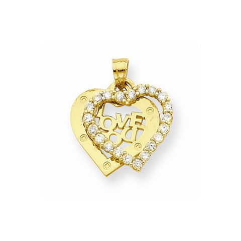 10k Yellow Gold CZ I Love You Heart Pendant, Pendants for Necklace