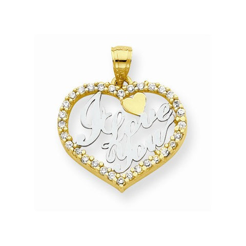 10k Yellow Gold & Rhodium I Love You CZ Heart pendant, Fine Pendants for Necklace