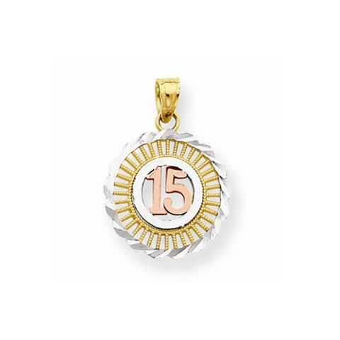 10k Gold Two-tone Sweet 15 Round pendant, Dazzling Pendants for Necklace