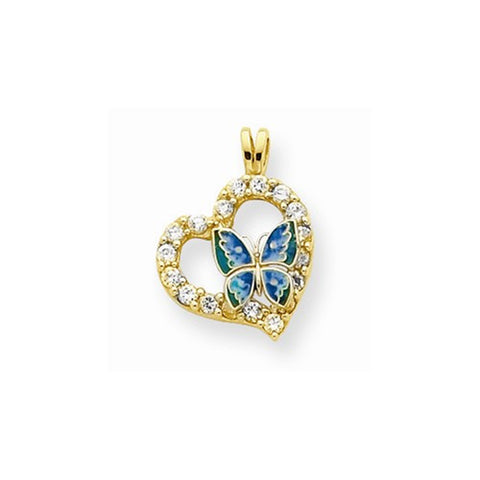 10k Yellow Gold Enamel Butterfly & CZ Heart pendant, Charm