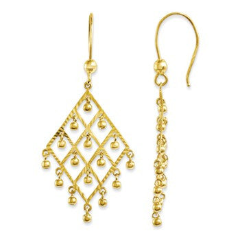 10kt Yellow Gold Diamond-cut Ch&ler w/ Beaded Dangle Earrings